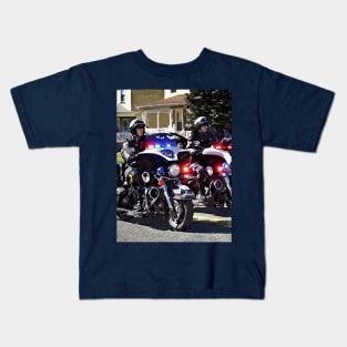 Two Motorcycle Cops With Flashing Lights Kids T-Shirt